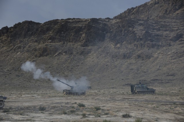 M109A6 Paladin firing during an artillery exercise at Dugway Proving Ground