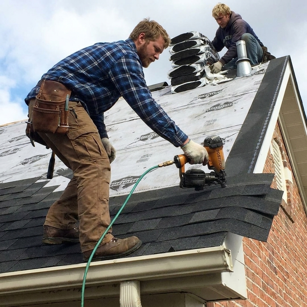 Home inspector checking roof and gutters before Utah winter