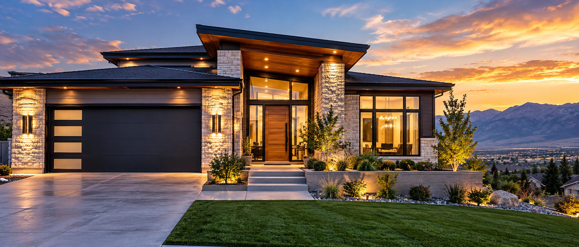 Utah home at dusk near Camp Williams communities