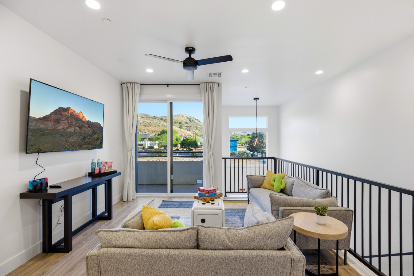 Zion Skies living area and balcony view in Hurricane, Washington County, Utah